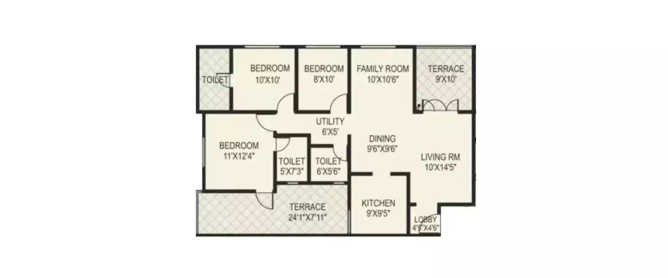 Paranjape Schemes Madhukosh Vadgaon Budruk - Floor plan 3 BHK 1362 Sq.ft
