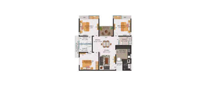 Alliance Galleria Residences Pallavaram - Floor plan 3 BHK 1540 Sq.ft