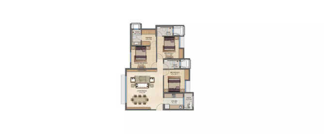 Lodha Casa Sereno Bhiwandi - Floor plan 3 BHK 815 Sq.ft