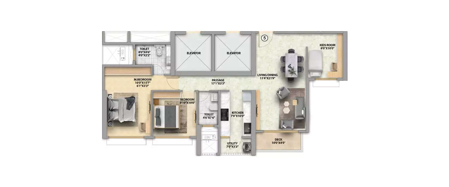 Floor plan for 3 BHK