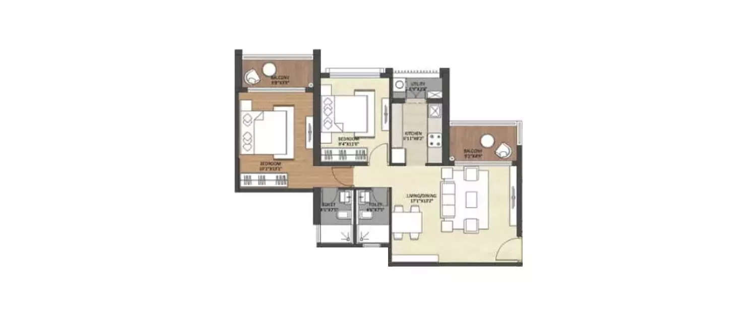 Floor plan for 2 BHK