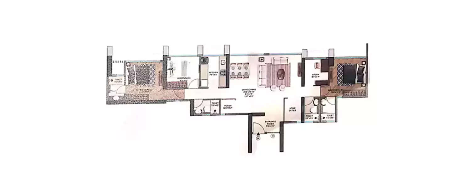 Floor plan for 3 BHK
