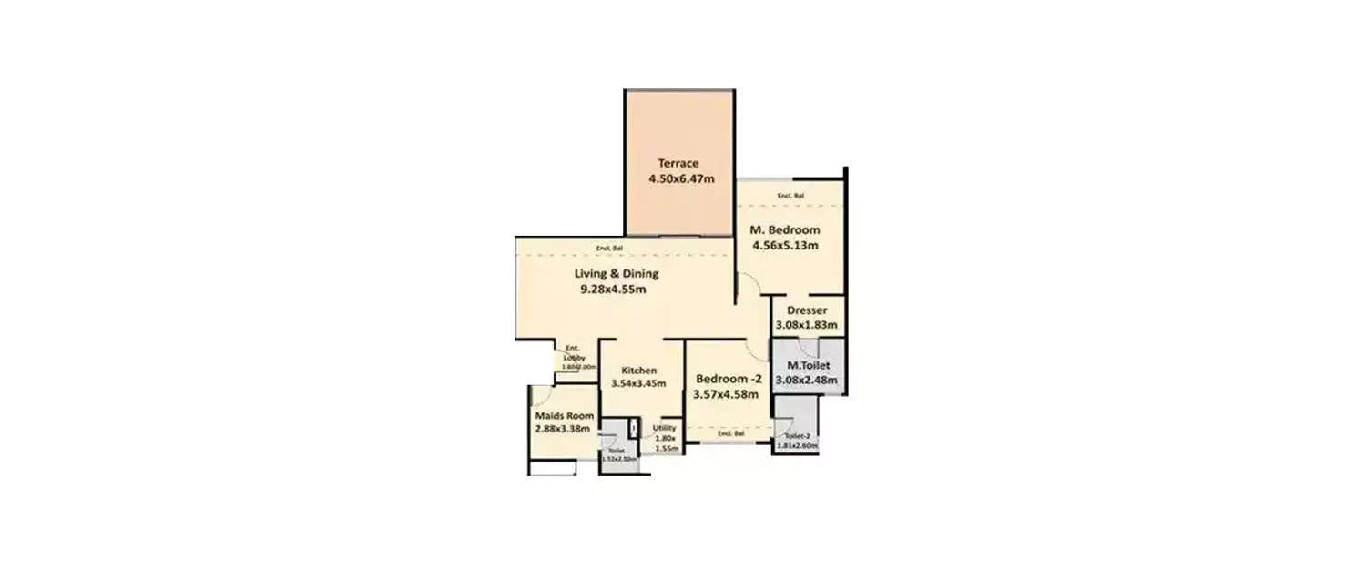 Floor plan for 2.5 BHK