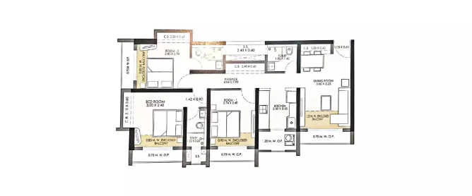 JP North Barcelona Mira Bhayandar - Floor plan 3 BHK 1007 Sq.ft