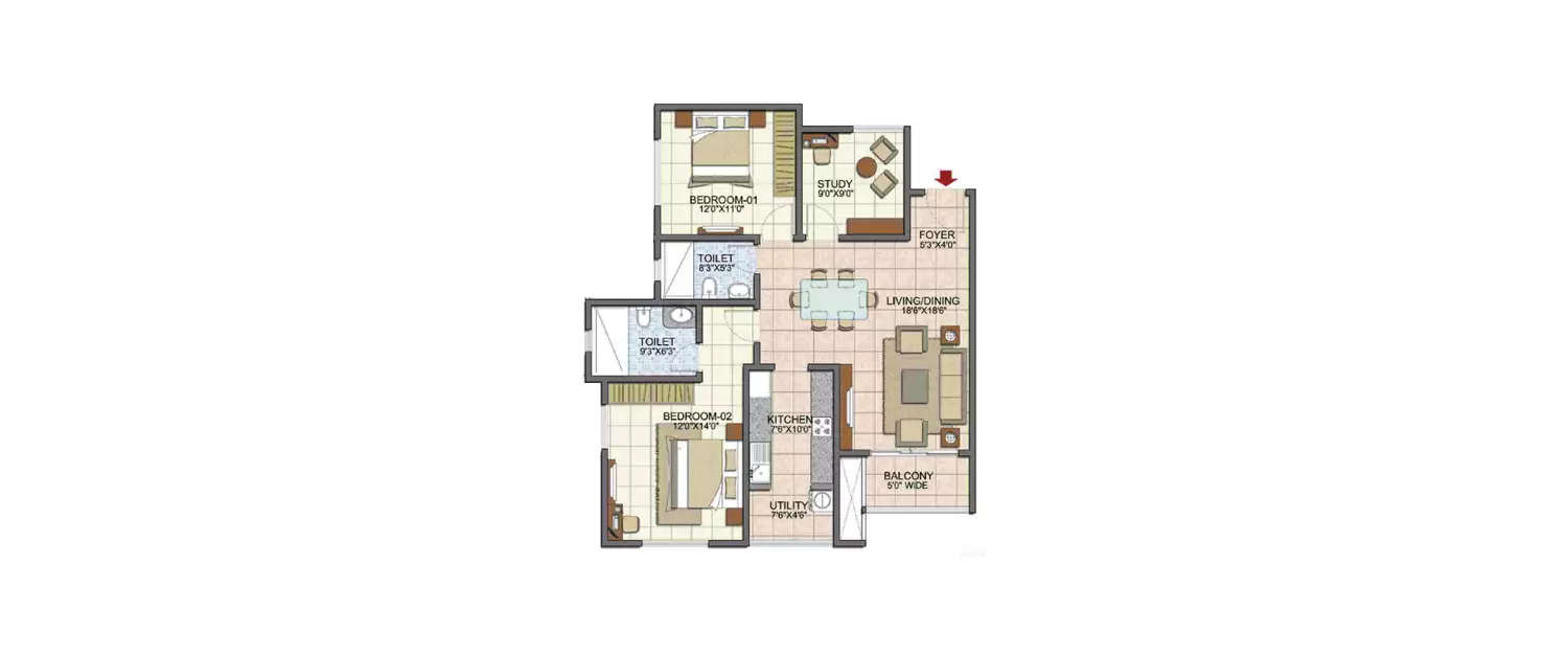 Floor plan for 2.5 BHK