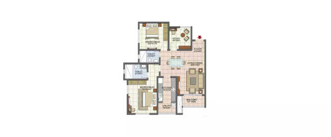 Prestige Song Of The South Yelenahalli - Floor plan 2.5 BHK 985 Sq.ft
