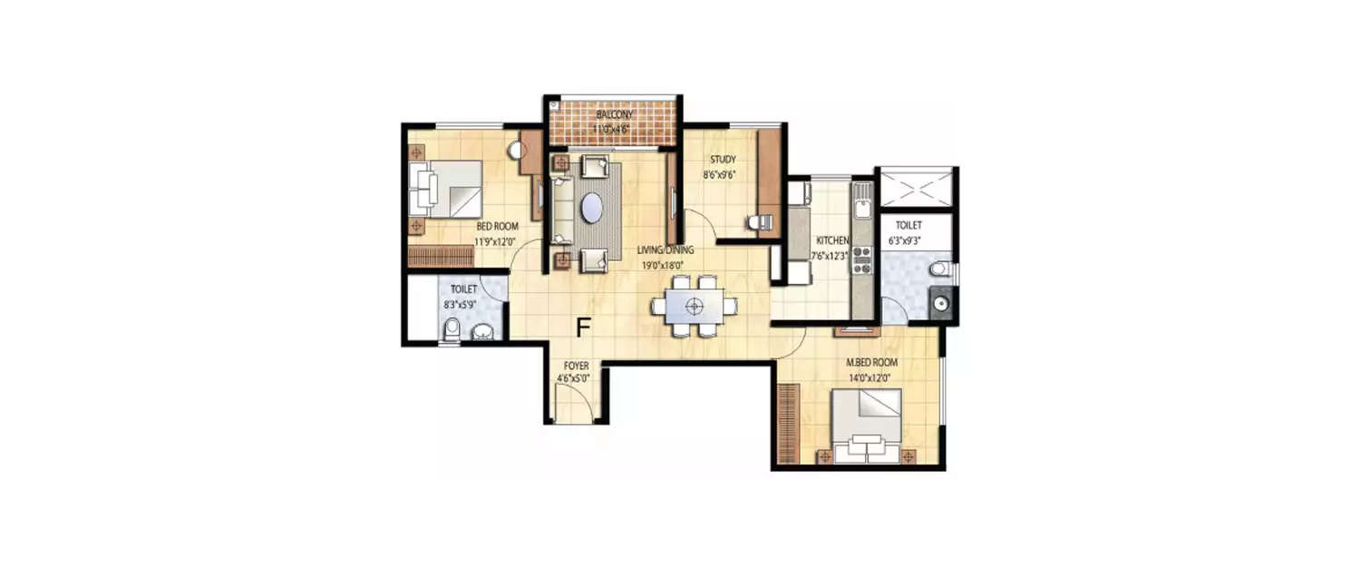 Floor plan for 2.5 BHK