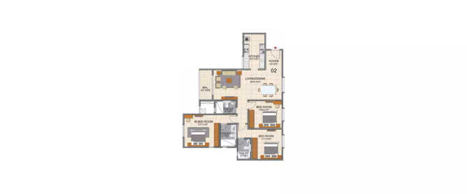 Prestige North Point Kammanahalli - Floor plan 3 BHK 1225 Sq.ft