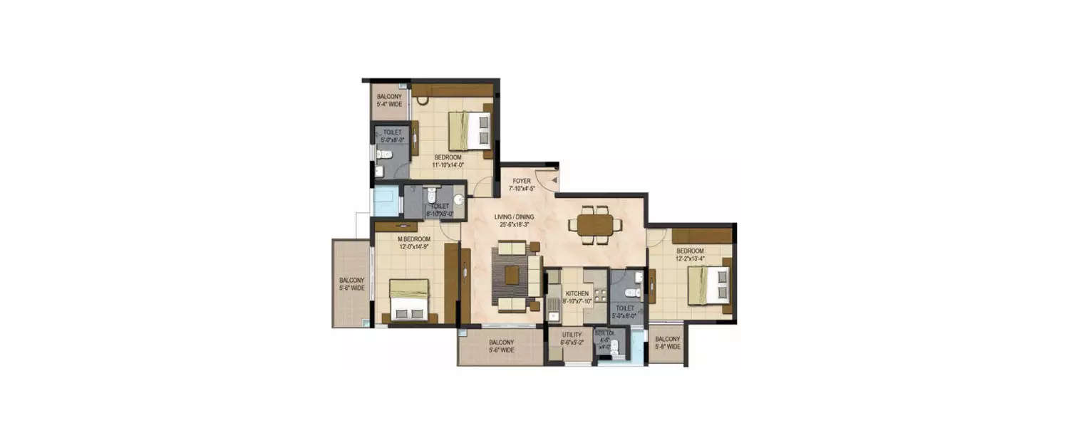 Floor plan for 3 BHK