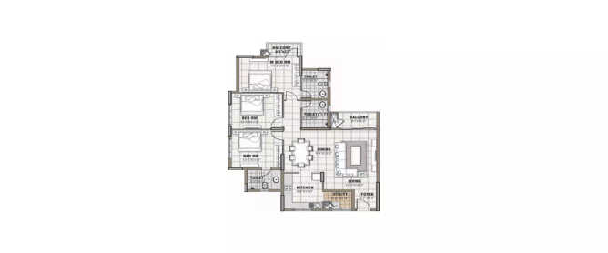 Prestige Tranquility Bommenahalli - Floor plan 3 BHK 1632 Sq.ft