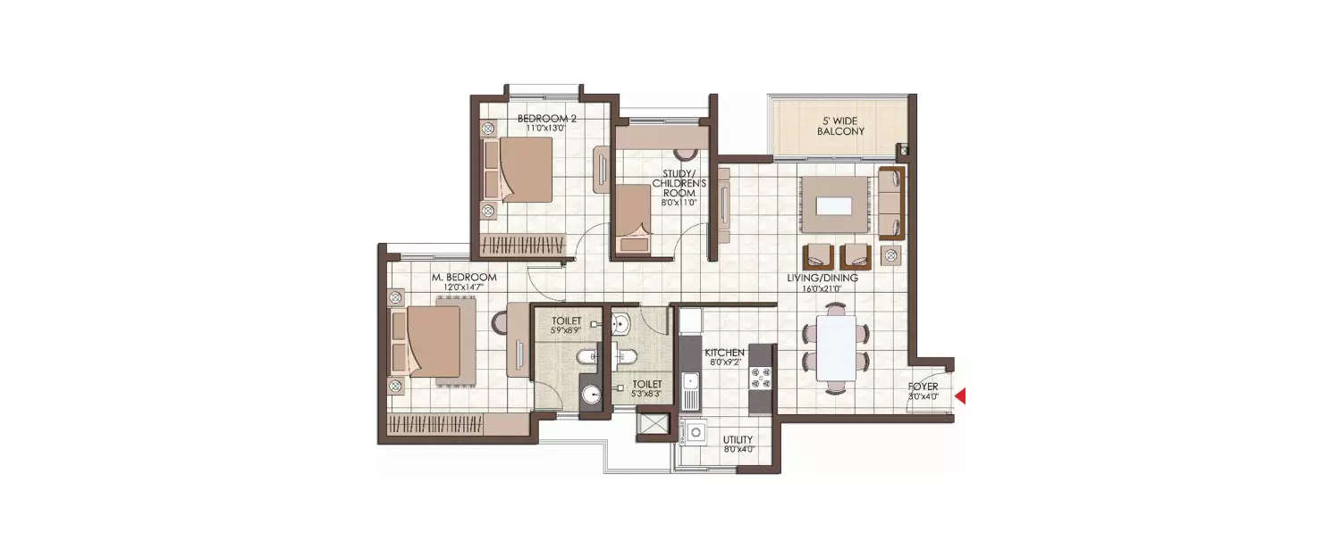 Floor plan for 2.5 BHK