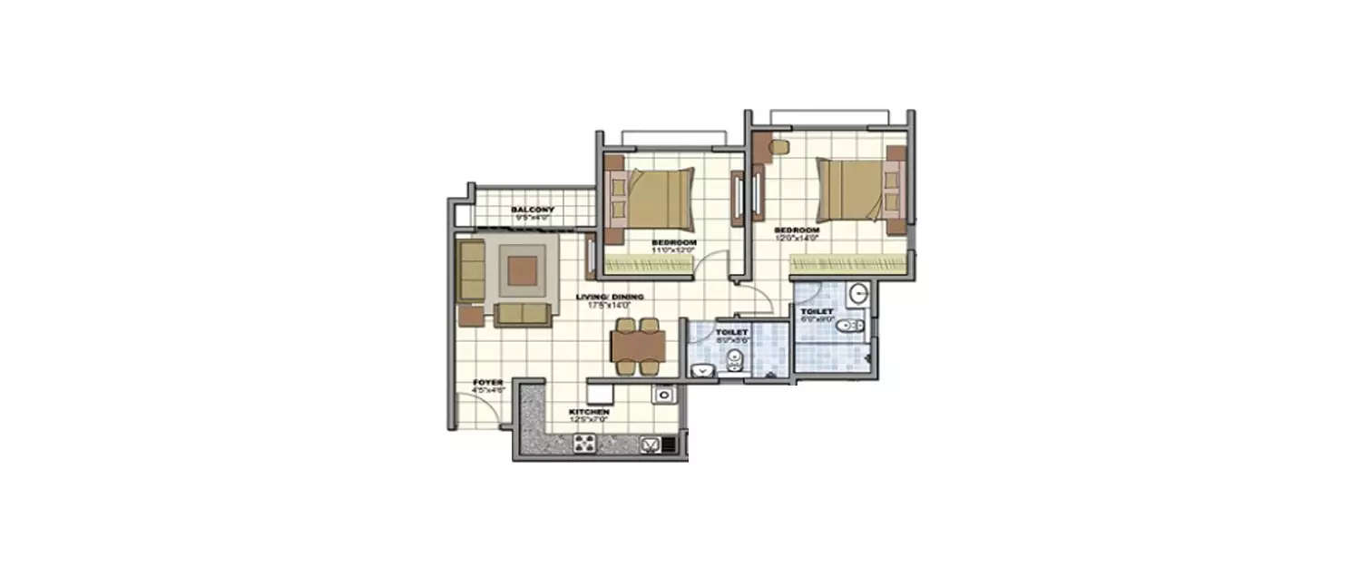 Floor plan for 2 BHK