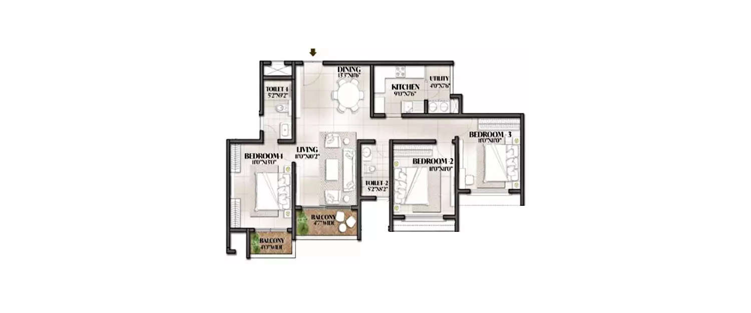 Floor plan for 3 BHK