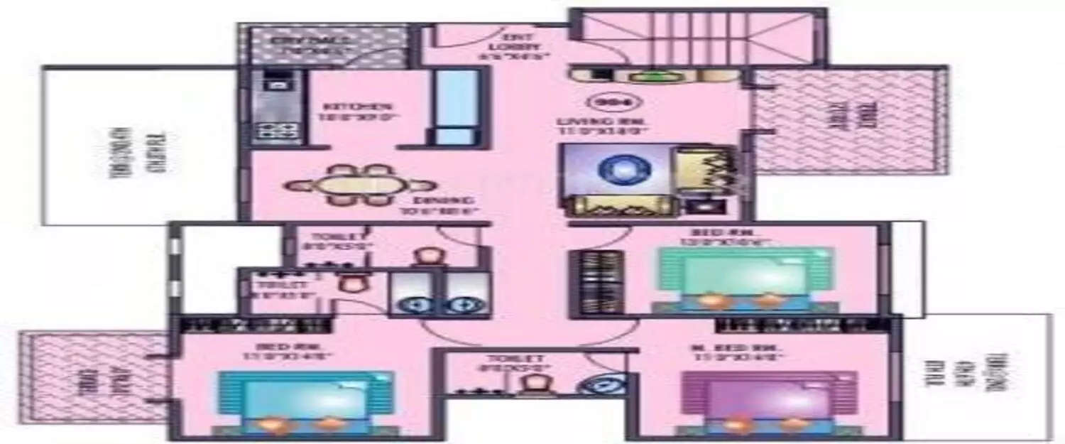 Floor plan for 3 BHK