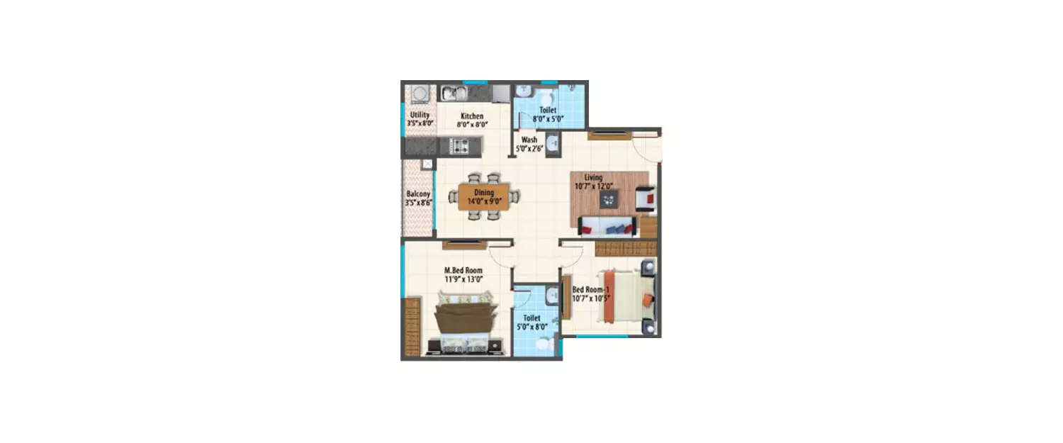 Floor plan for 2 BHK