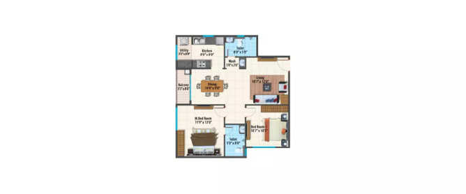 Peninsula Paramount Sarjapura - Floor plan 2 BHK 1097 Sq.ft
