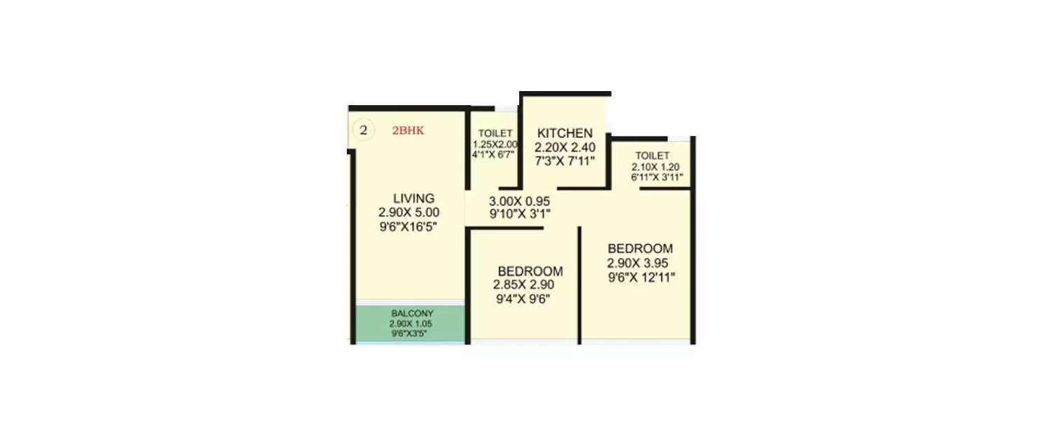 Floor plan for 2 BHK
