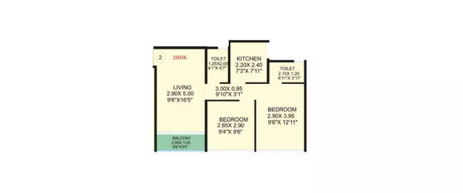Safal Golf Residences Chembur - Floor plan 2 BHK 602 Sq.ft