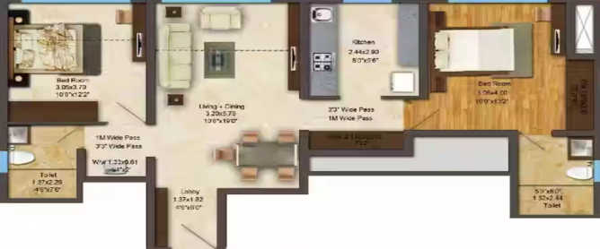 Acme Ozone Ghodbunder Road - Floor plan 2 BHK 1041 Sq.ft