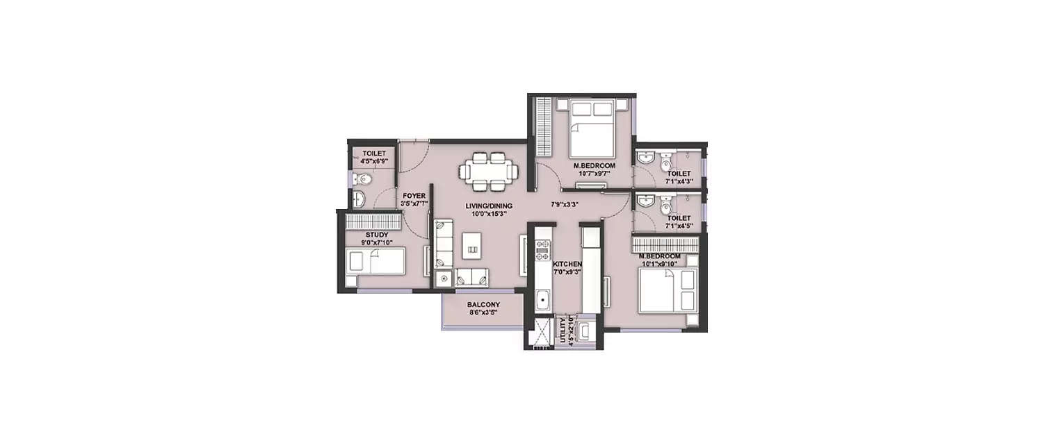 Floor plan for 3 BHK