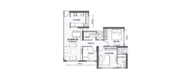 Wadhwa Atmosphere Mulund - Floor plan 2.5 BHK 753 Sq.ft