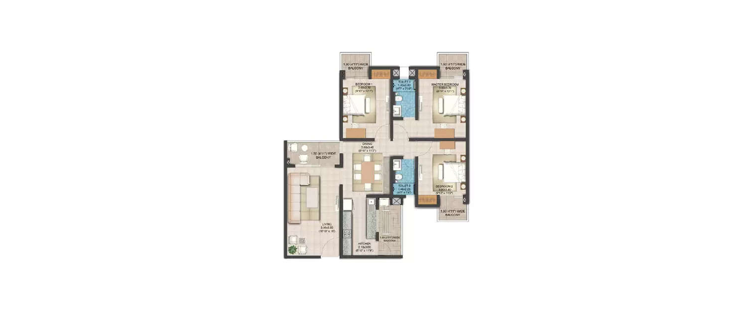 Floor plan for 2 BHK