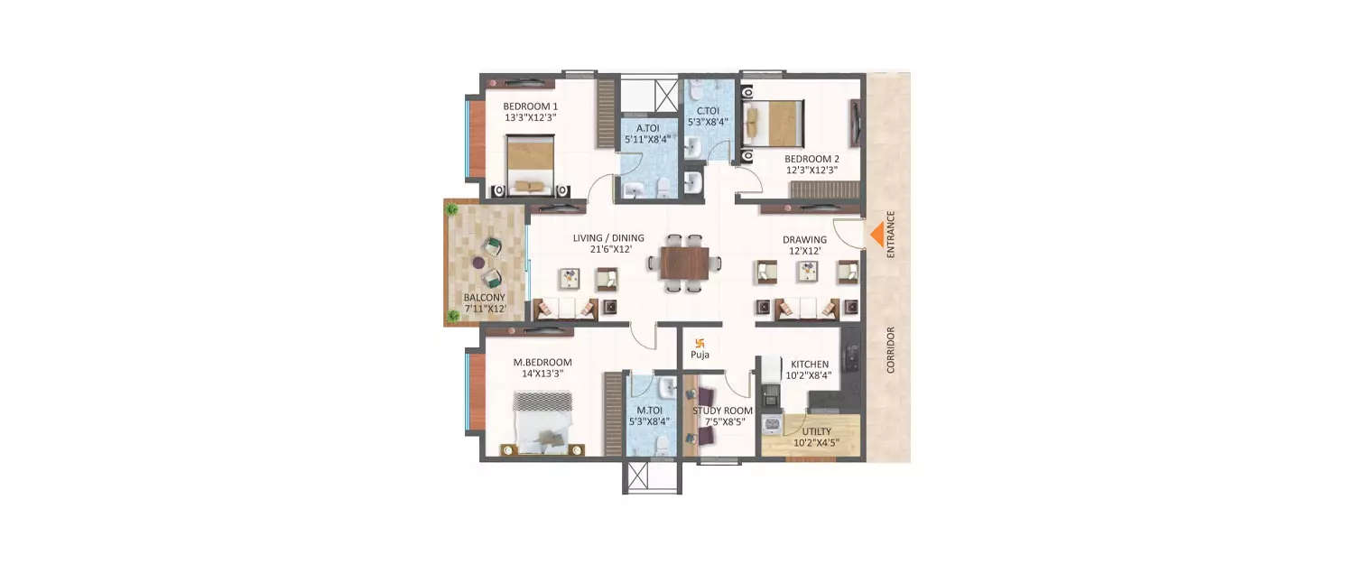 Floor plan for 3.5 BHK