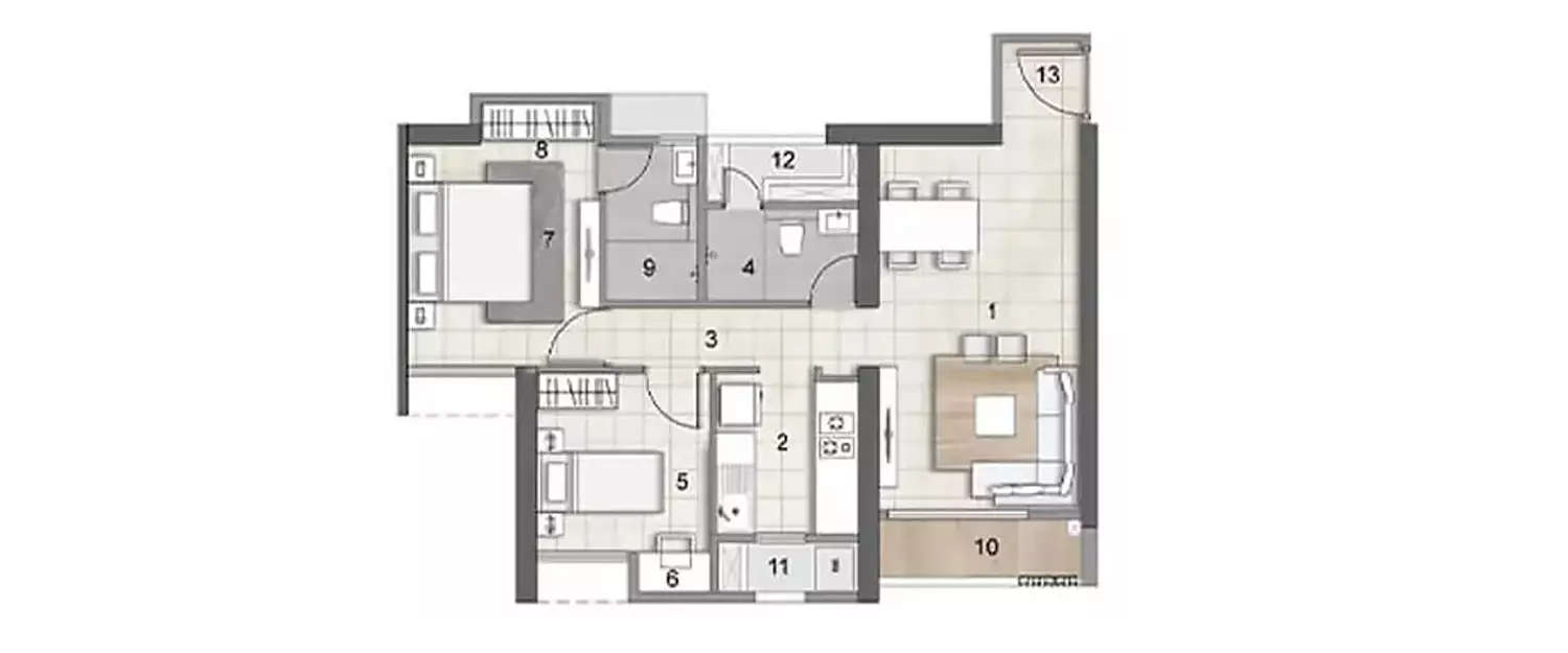 Floor plan for 2 BHK