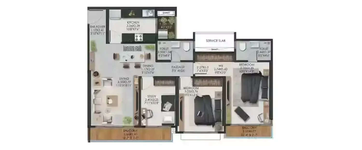 Floor plan for 2.5 BHK