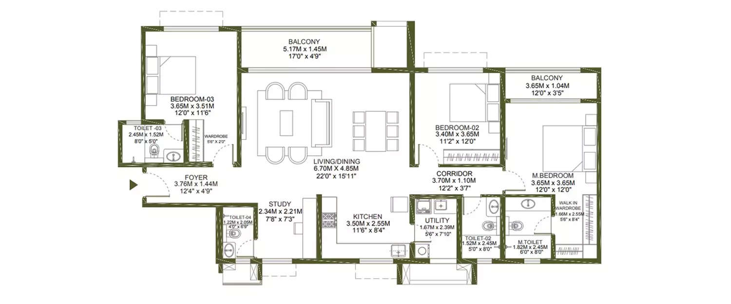 Floor plan for 3.5 BHK