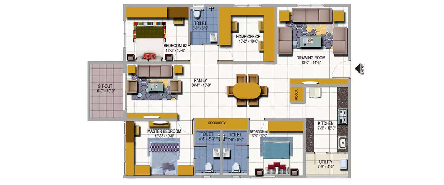 Floor plan for 4 BHK