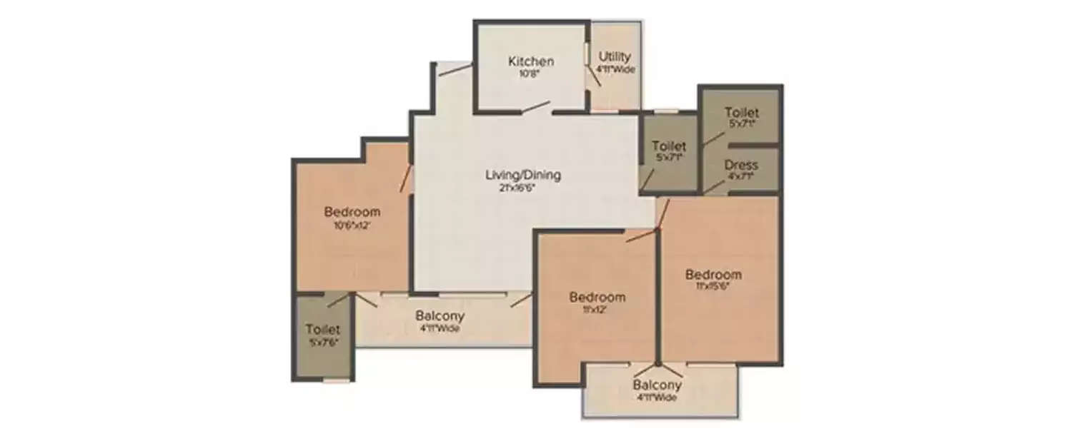 Floor plan for 3 BHK
