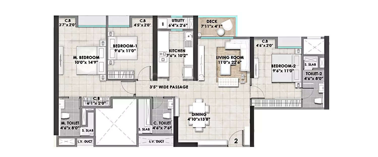Floor plan for 3 BHK