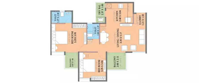 Saheel ITrend Life Tathawade - Floor plan 2 BHK 1009 Sq.ft