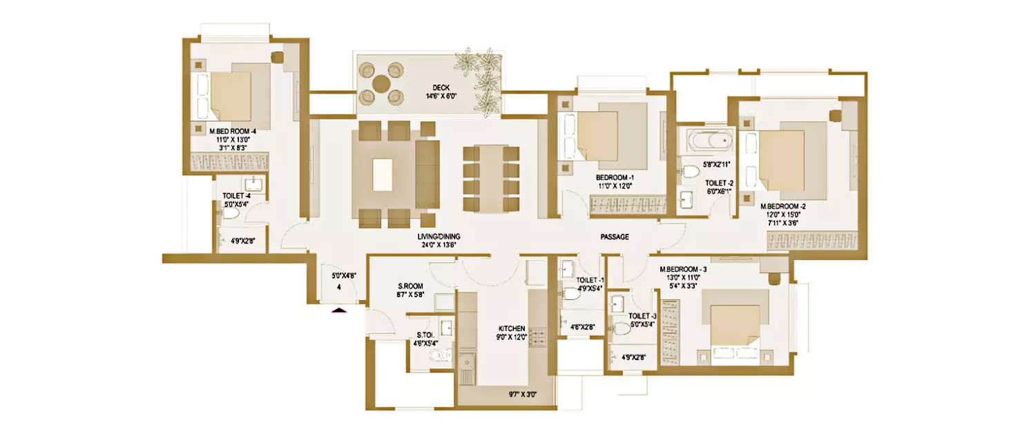 Floor plan for 4 BHK