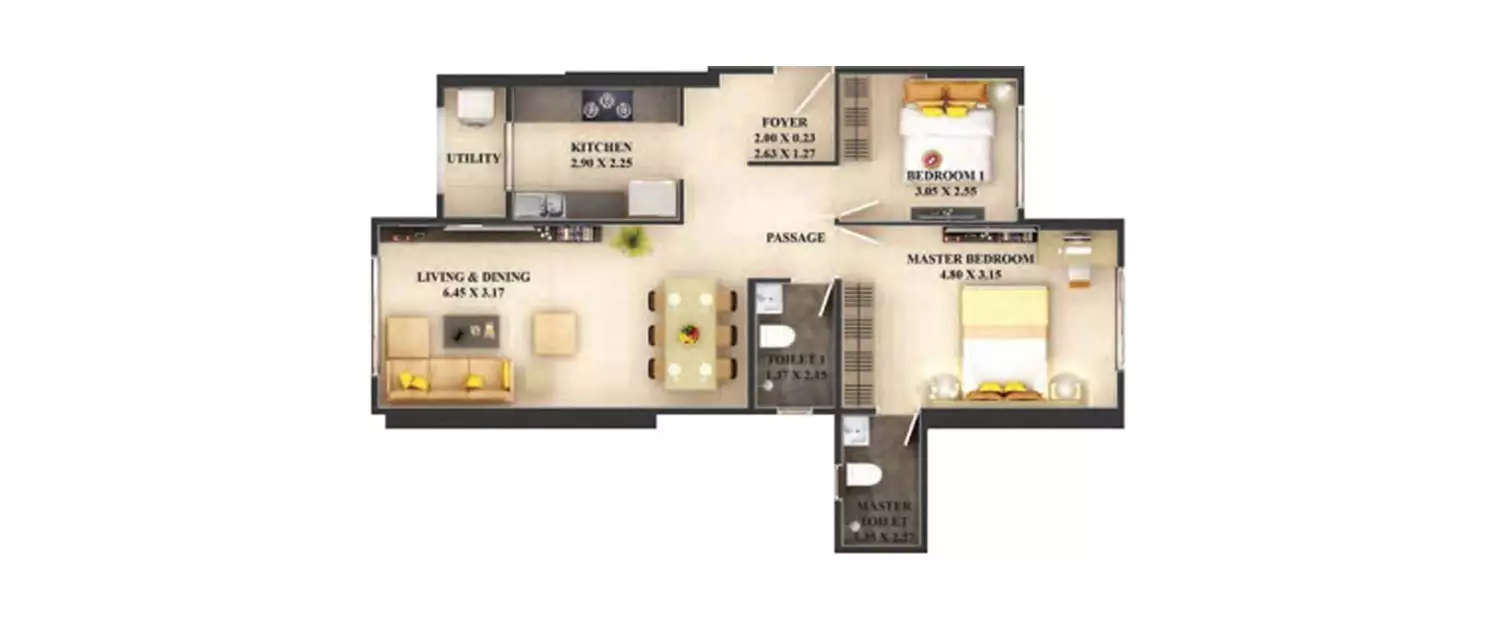 Floor plan for 2 BHK