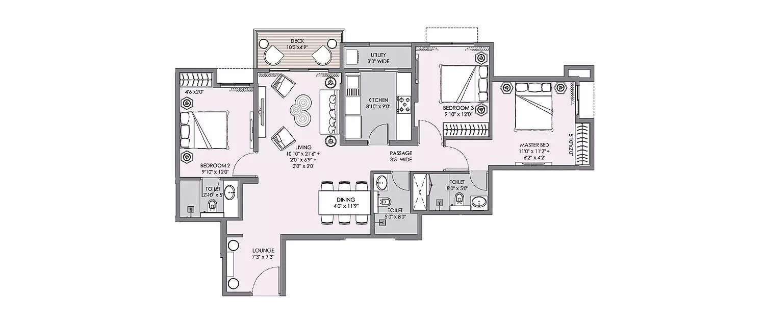 Floor plan for 3 BHK