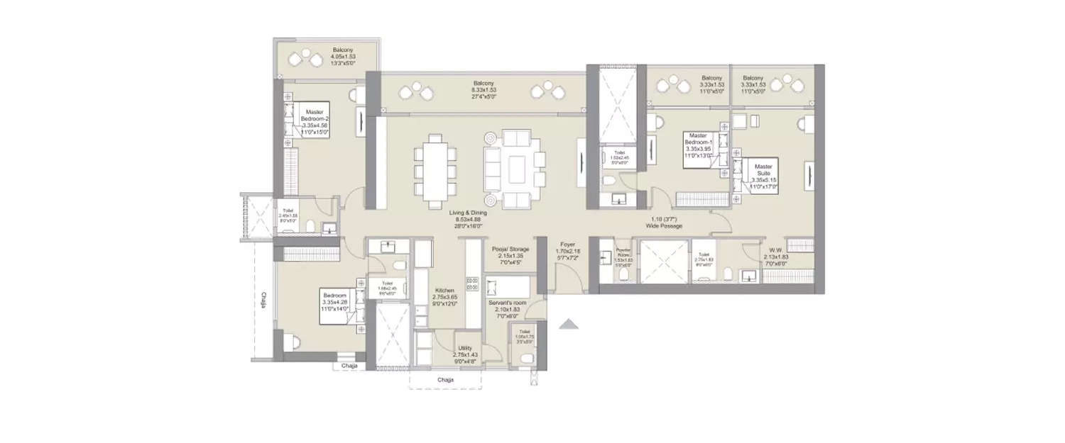 Floor plan for 4 BHK