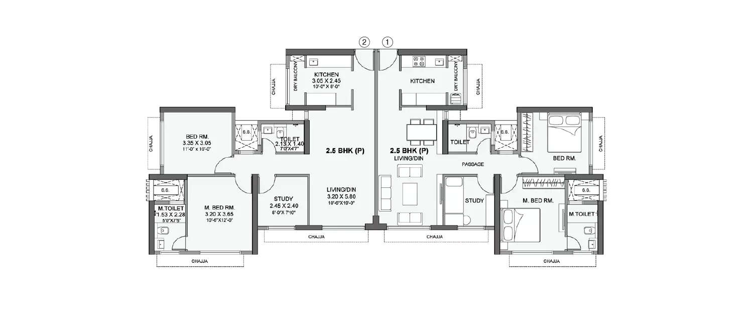 Floor plan for 2.5 BHK