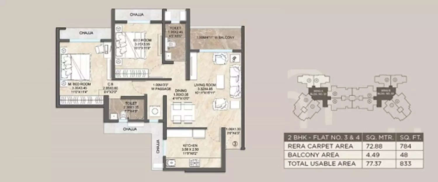 Floor plan for 2 BHK