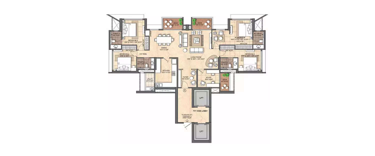 Floor plan for 5 BHK