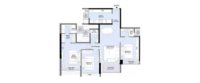 LNT Seawoods West Manor Seawoods - Floor plan 3 BHK 1185 Sq.ft