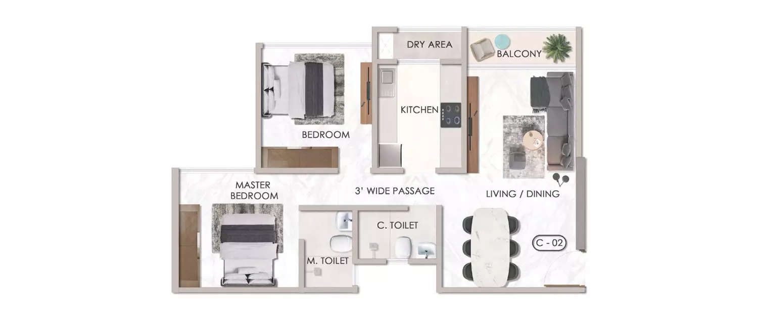Floor plan for 2 BHK