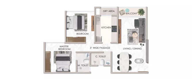 Sheth Chunabhatti Sion - Floor plan 2 BHK 716 Sq.ft