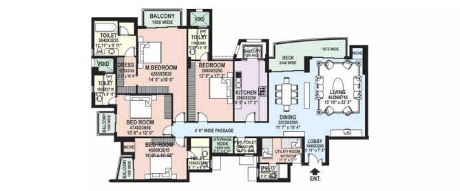 DLF The Belaire Sector 54 Gurgaon - Floor plan 4 BHK 3430 Sq.ft