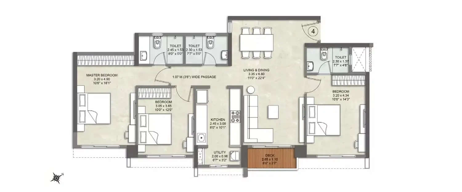 Floor plan for 3 BHK