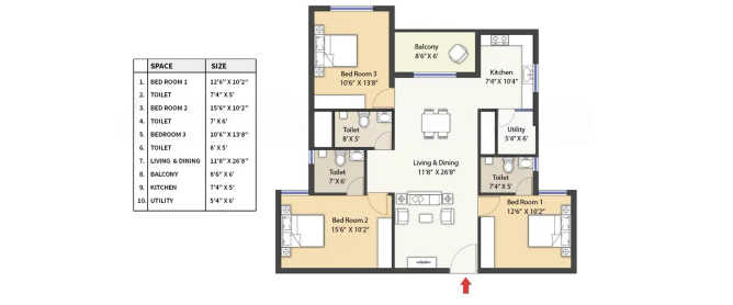 Alliance Orchids Springs Korattur - Floor plan 3 BHK 1571 Sq.ft