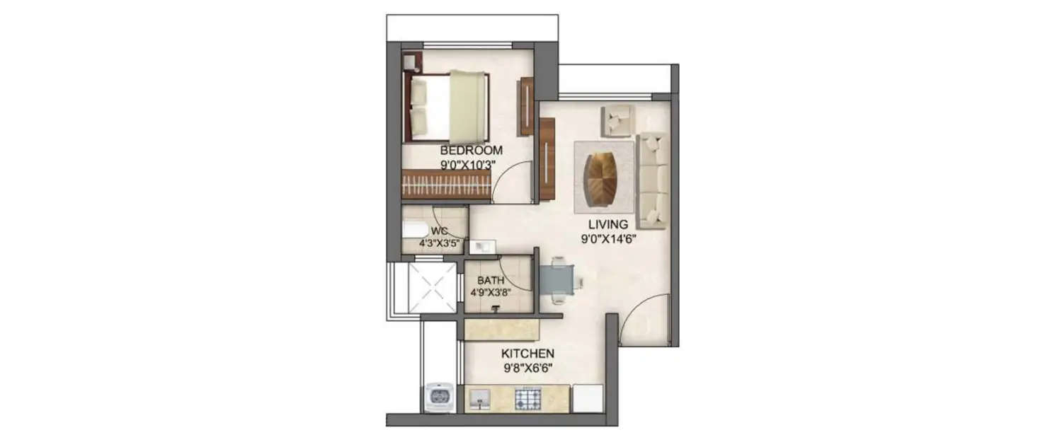 Floor plan for 1 BHK
