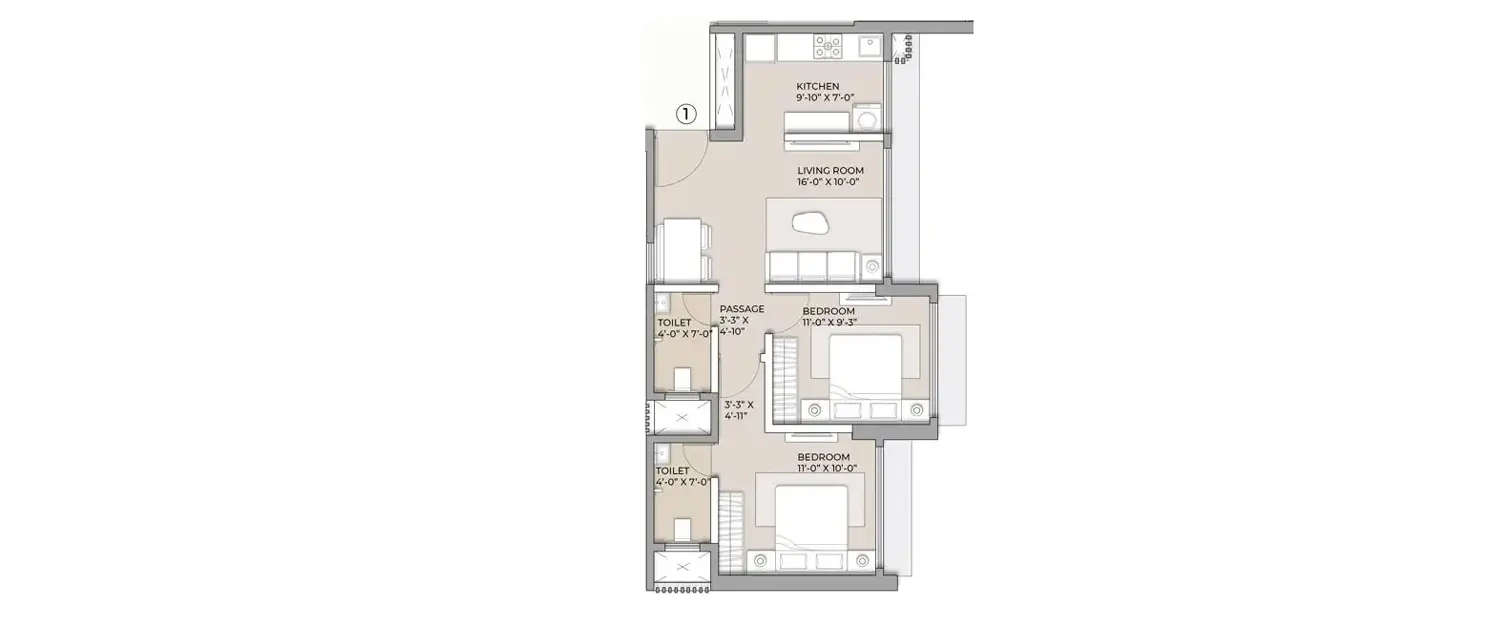 Floor plan for 2 BHK