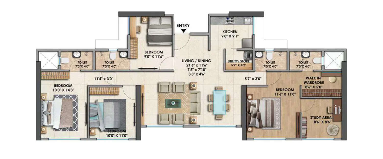 Floor plan for 4 BHK